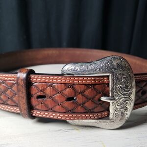 Ranger Belt Company Diamond Pattern Western Belt in Cognac - size 30